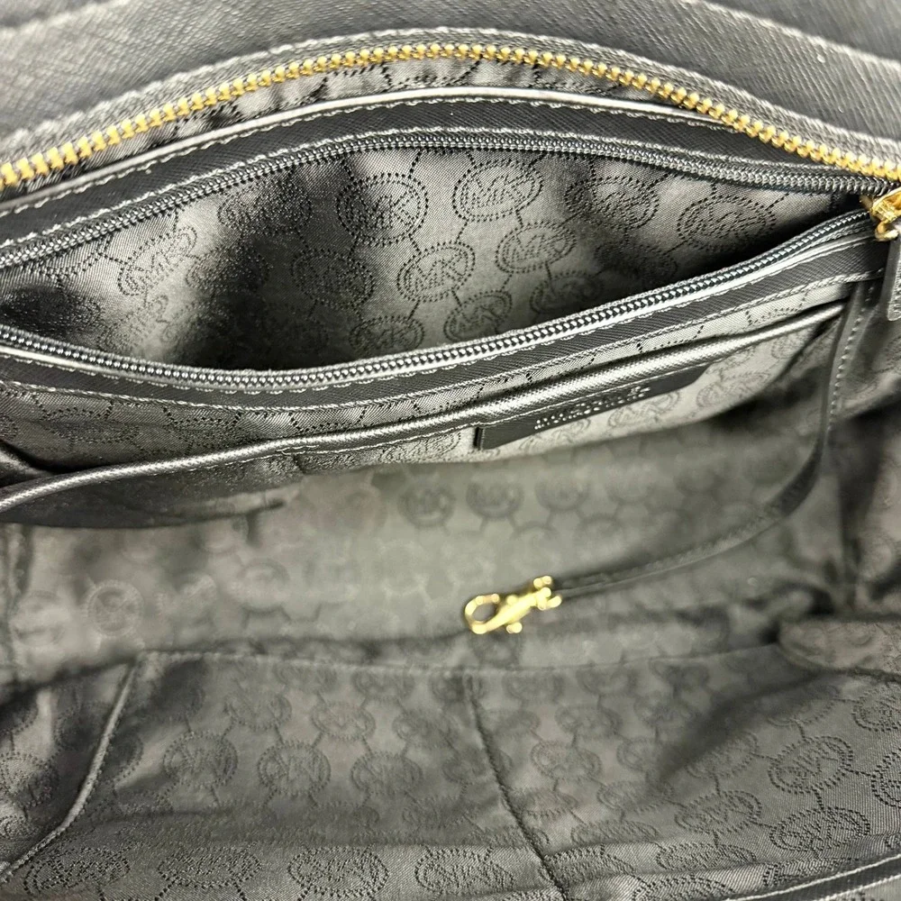 Michael Kors Selma Black Saffiano Leather Satchel Crossbody Bag Gold Hardware